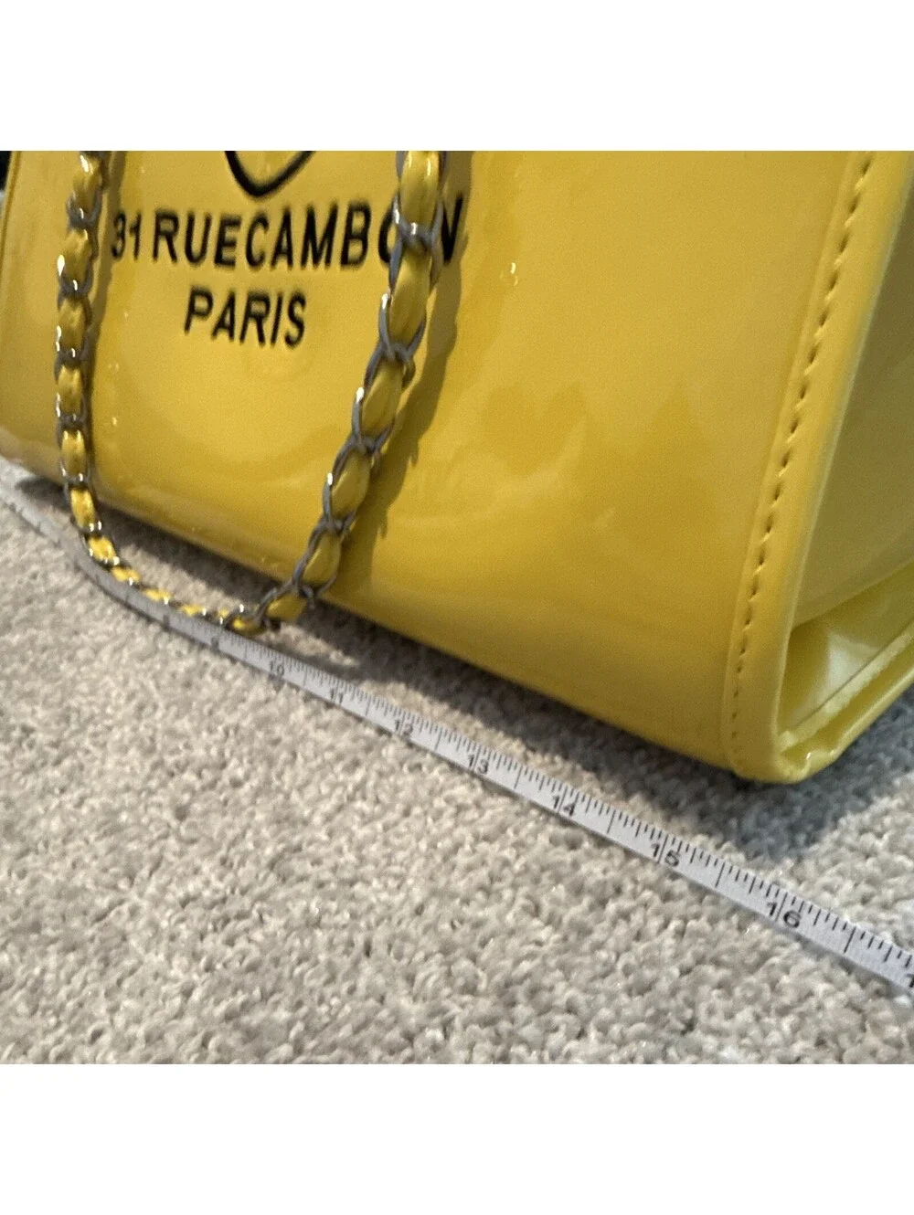 CHANEL Yellow Tote Bag Chain Strap Top Handles Magnetic Close 31 Rue Cambon